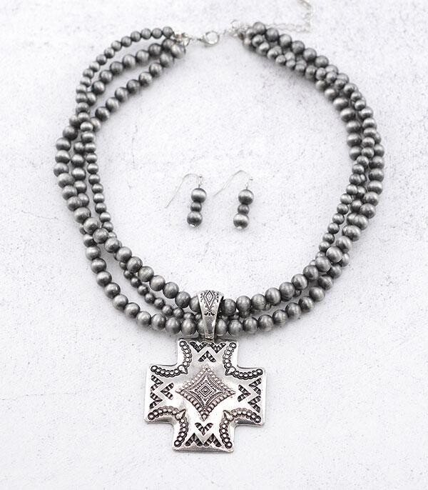 Silver Western Cross Navajo Layered Necklace