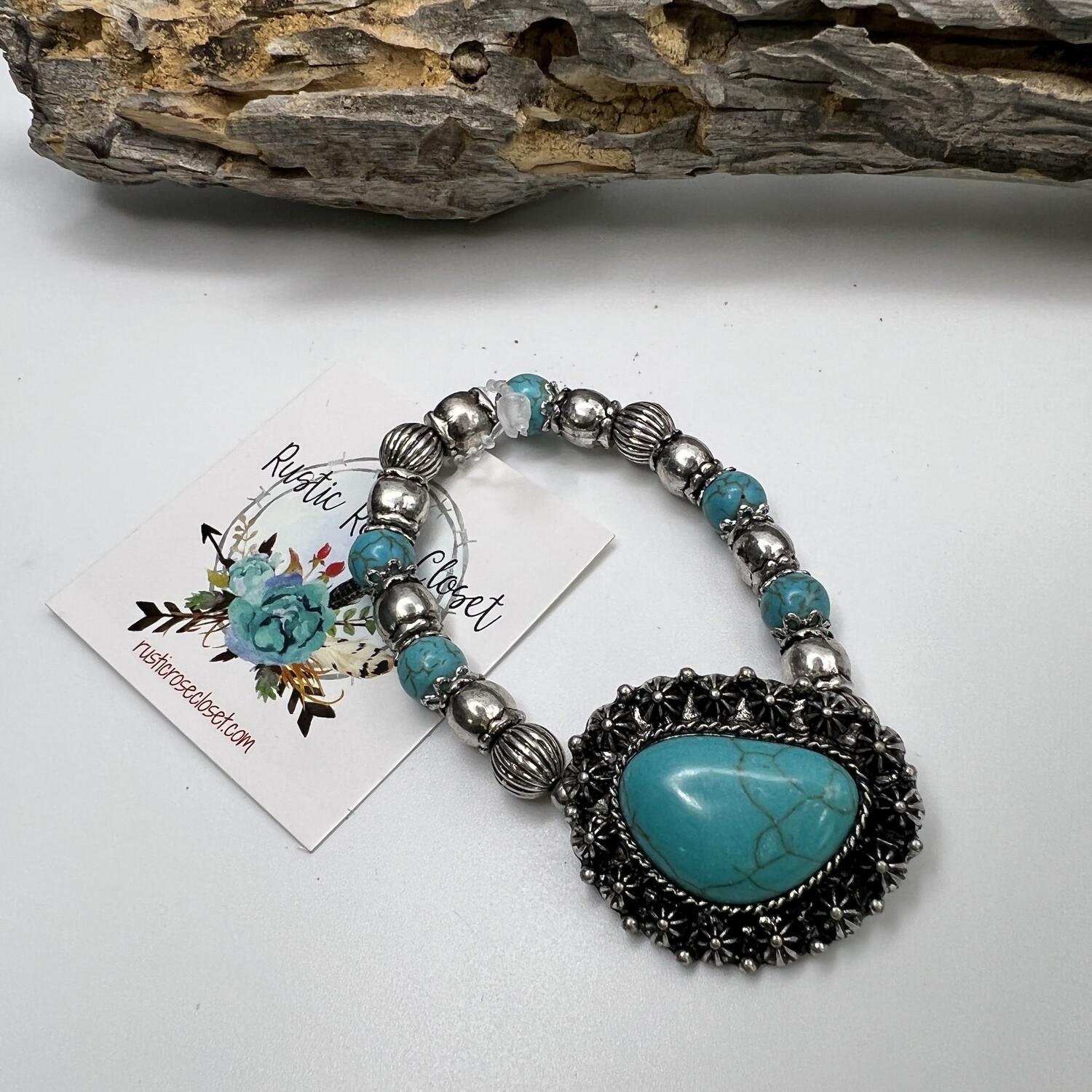 Turquoise Stone Bead Stretch Bracelet