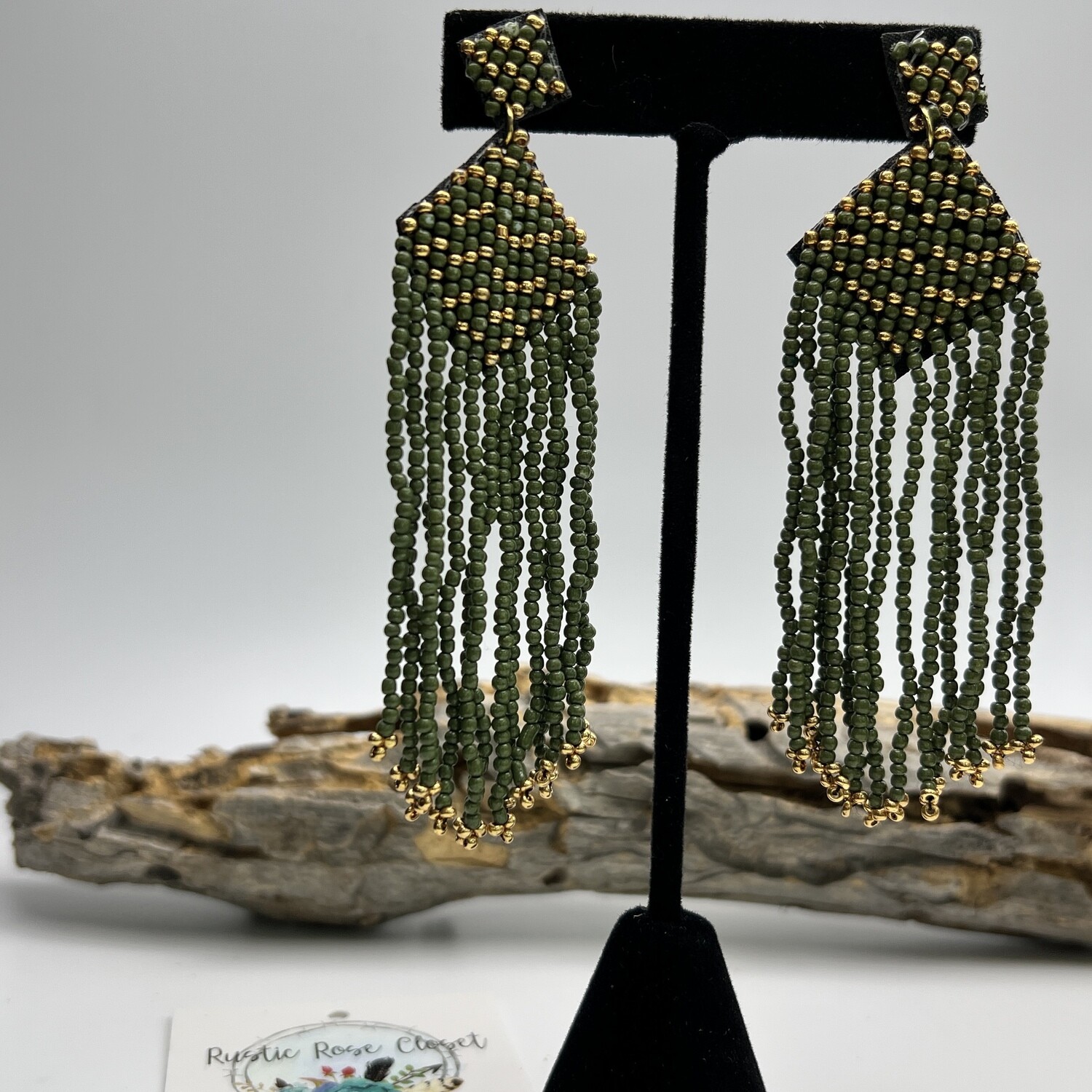 Olive Gold Seed Bead Earrings 