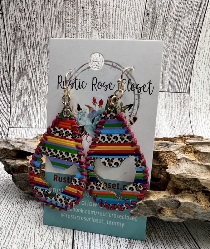 Chicken Teardrop Serape Leopard Earrings 
