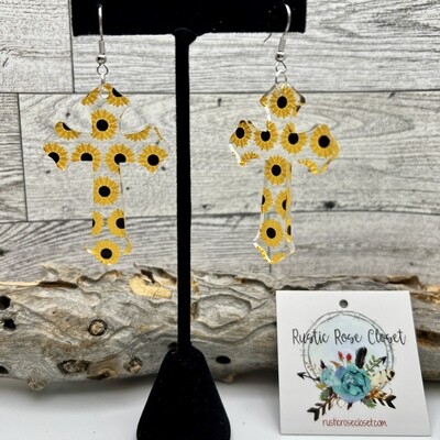 Sunflower Acrylic Cross 2” Earrings 
