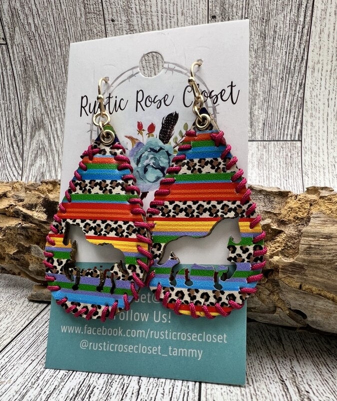 Horse Teardrop Serape Leopard Earrings 