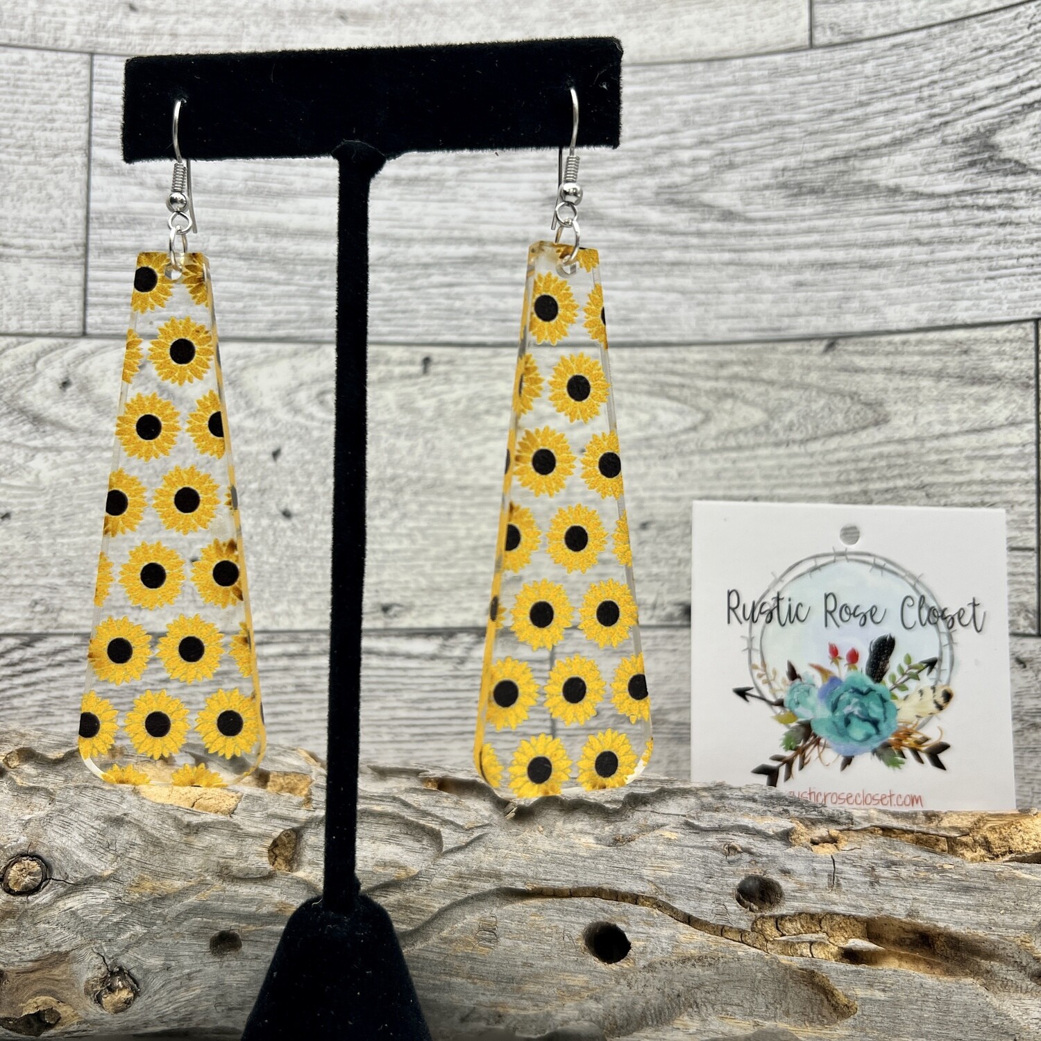 Sunflower Acrylic 3” Drop Earrings 