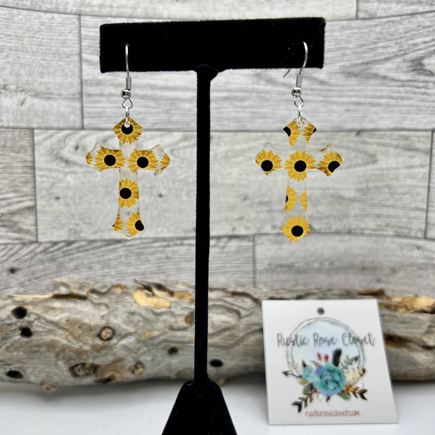 Sunflower Acrylic Cross 1.5” Earrings