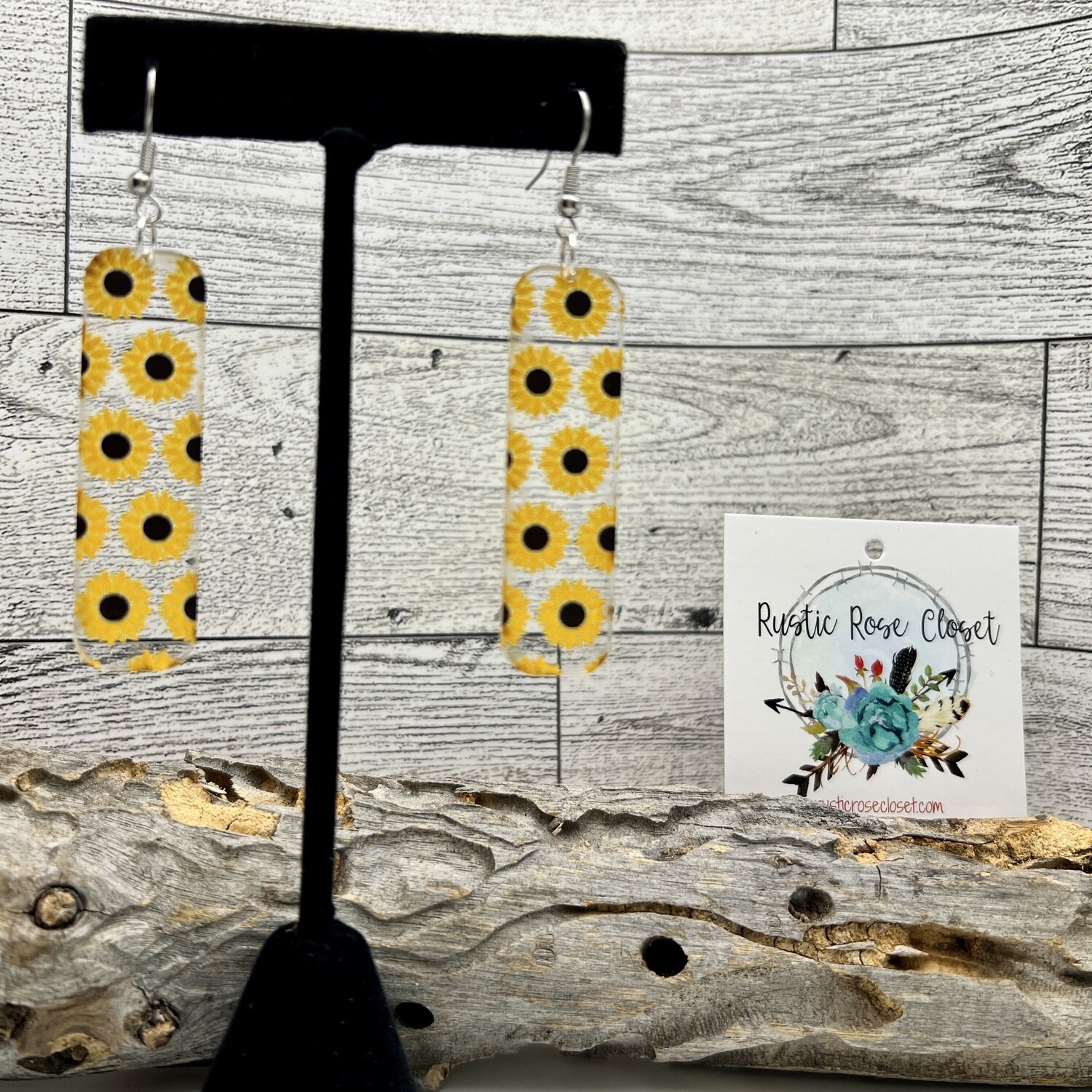 Sunflower Acrylic Rectangles 2” Earrings 