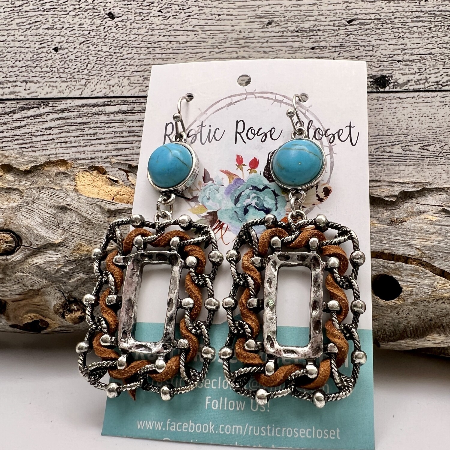 Post Basket Weave Earrings with Turquoise