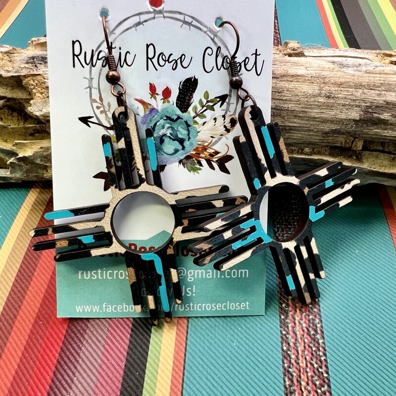 Leopard Turquoise Wood Zia Earrings