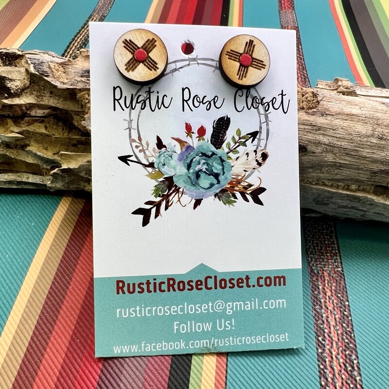 Post .5” Red Wood Zia Earrings