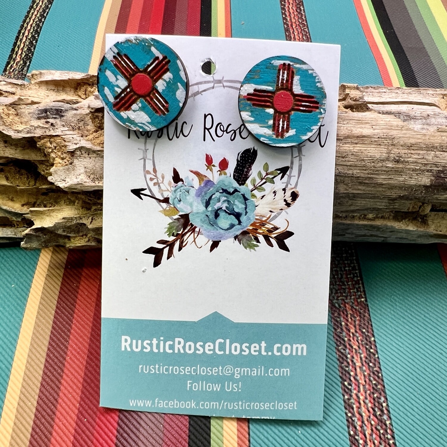 Post Turquoise Red Wood Zia Earrings