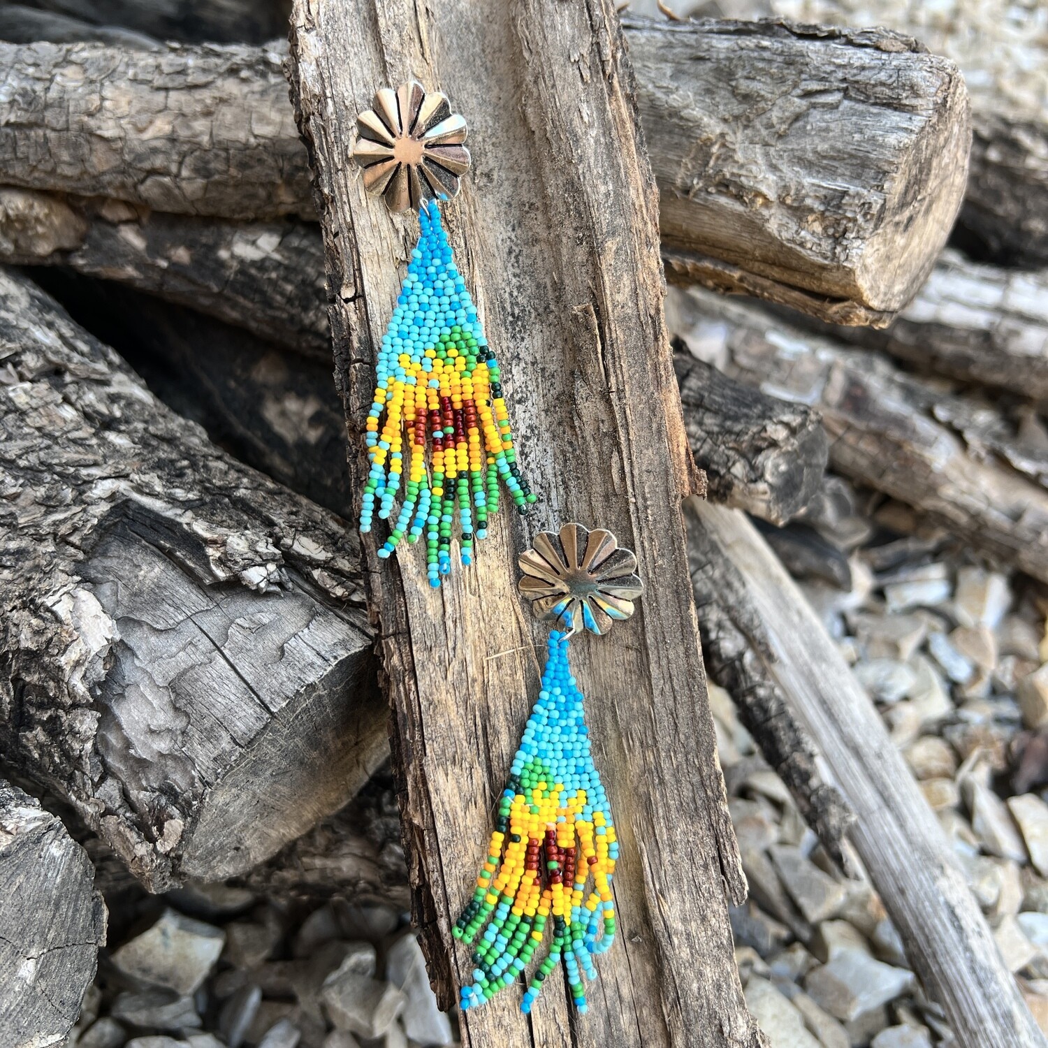 Silver Post Turquoise Seed Bead Earrings 