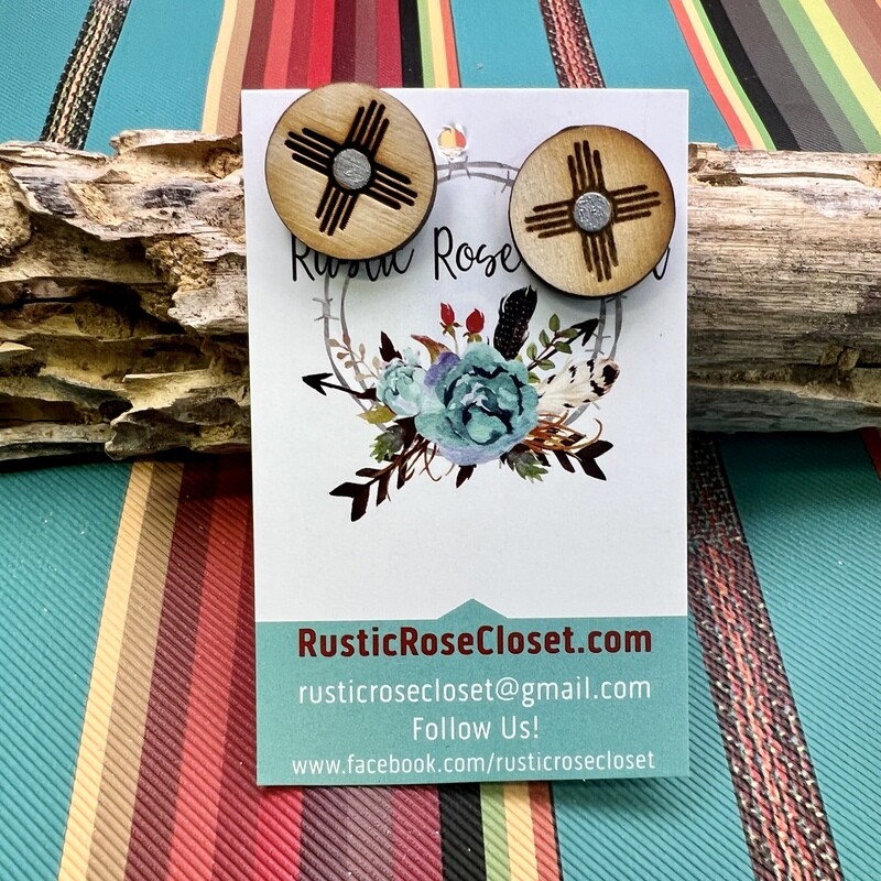 Post Silver Wood Zia Earrings