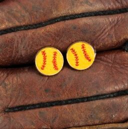 Softball Disk Stud Earrings 