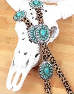 Turquoise Leopard Faux Leather Belt L/XL
