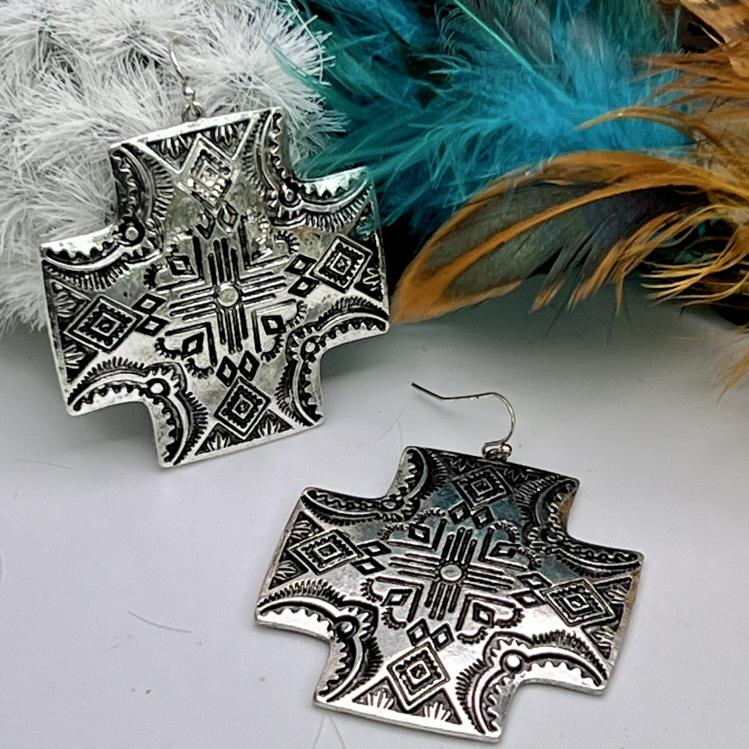 Silver Vintage Cross Earrings 