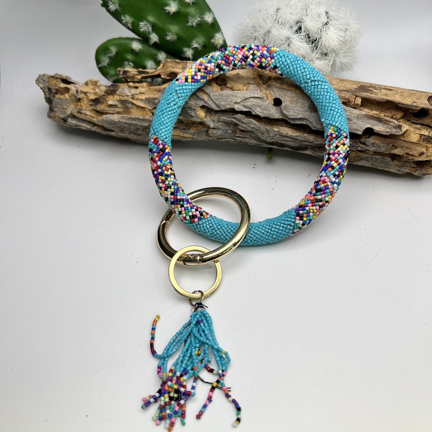 Turquoise Bead Key Ring Bracelet