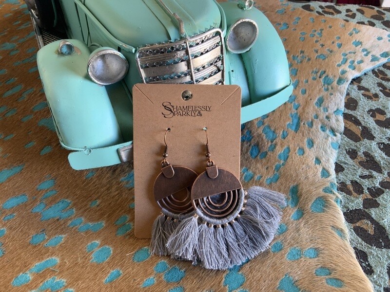 Gray Tassel Drop Earrings 