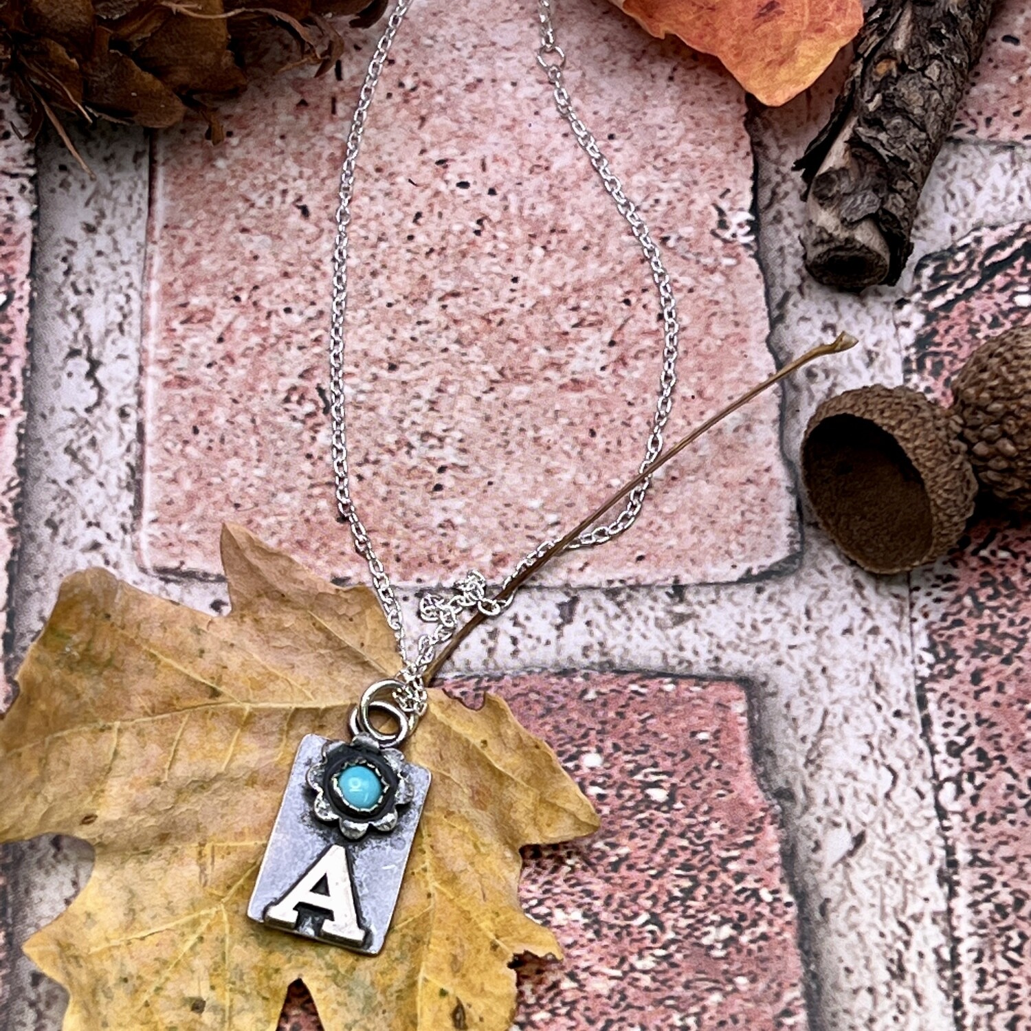 A Initial Turquoise Flower Necklace