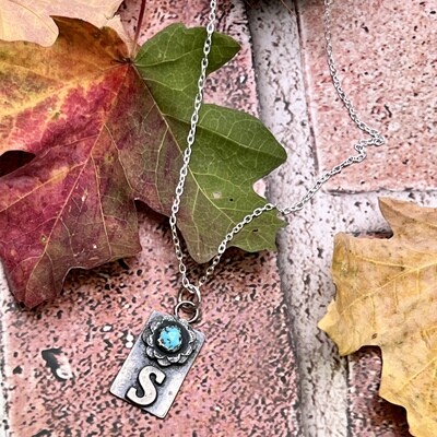 S Initial Turquoise Flower Necklace