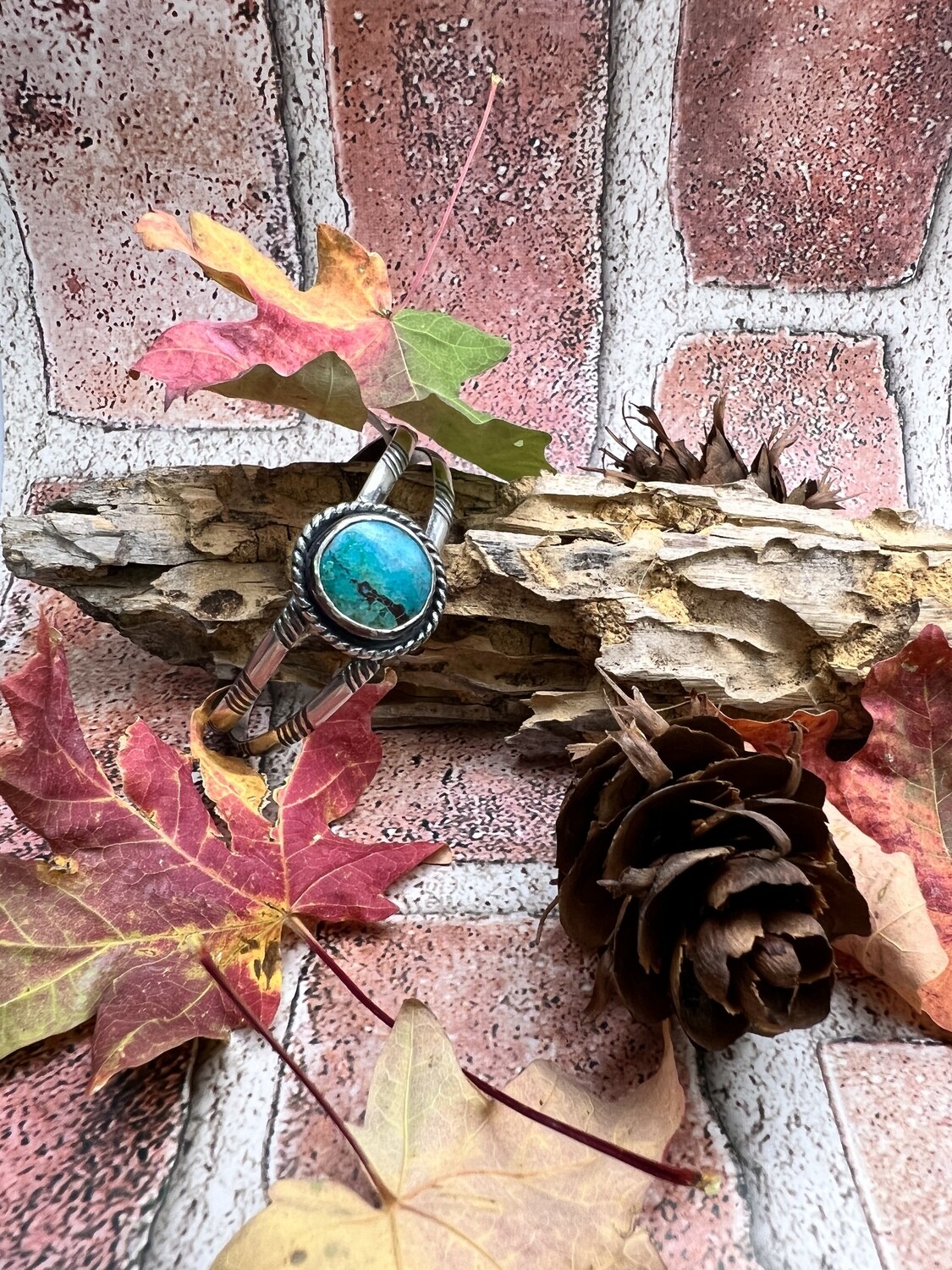 Authentic Blue Turquoise Stone Double Cuff Bracelet