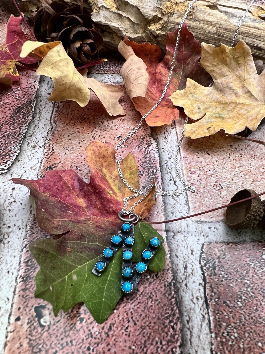 N  Turquoise Stone Initial Necklace