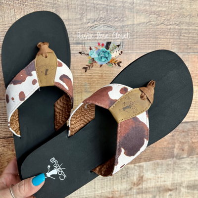 Corkys Cow Print Flip Flops
