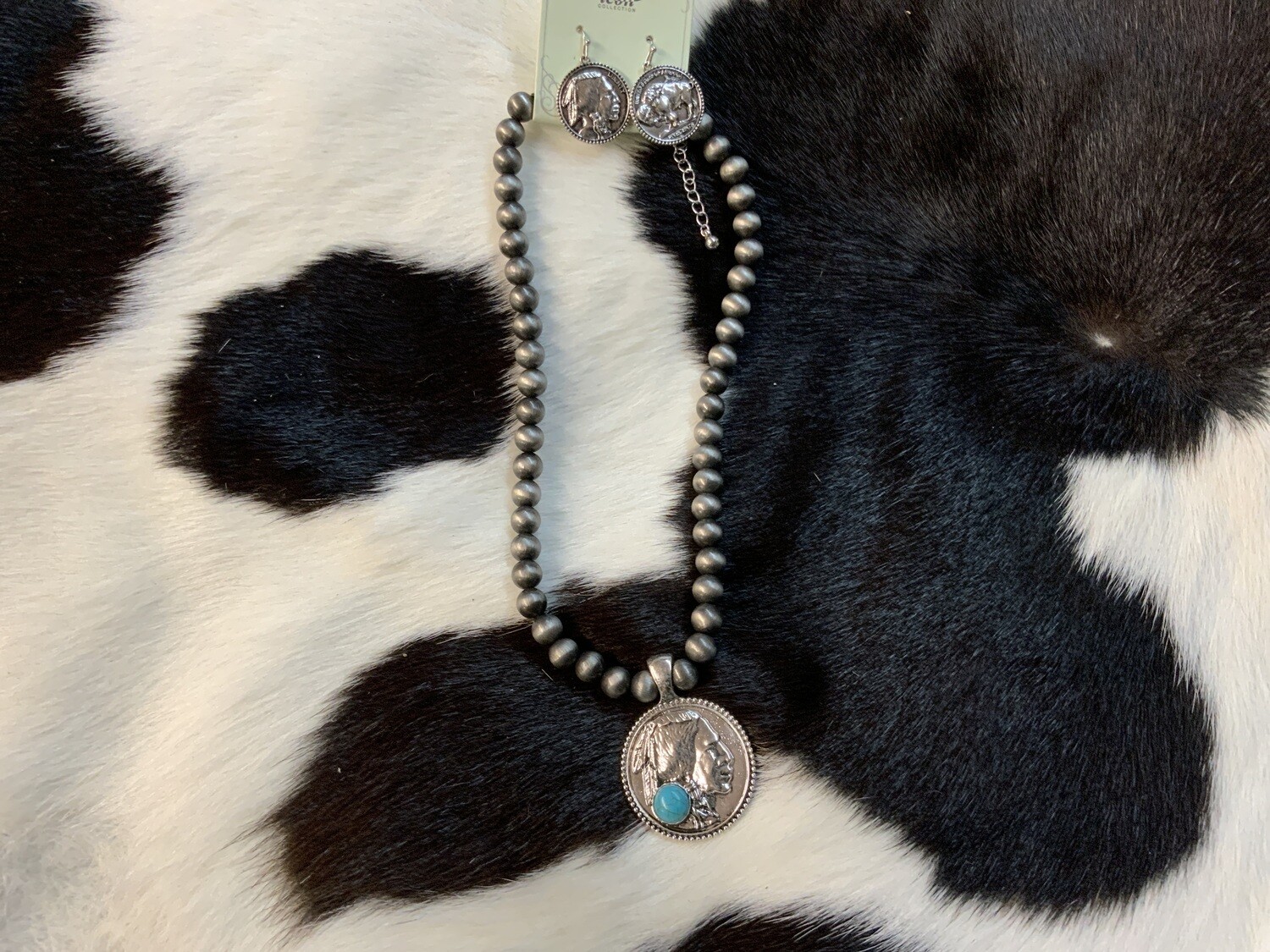 Indian Coin Necklace with Turquoise Stone 