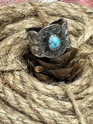 Sterling Silver Wide Band Adjustable Ring with Turquoise Stone