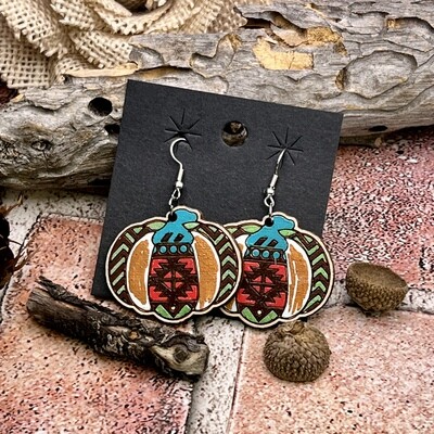 Aztec Pumpkin Wood Earrings 