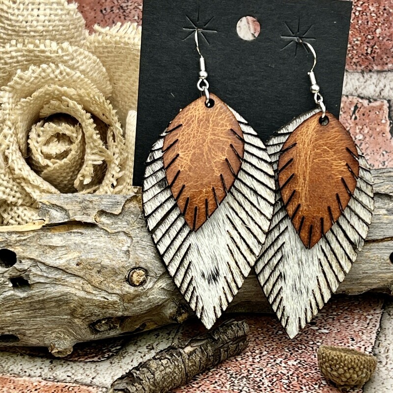 Cowhide Fringe Teardrop with Leather Teardrop Fringe Earrings