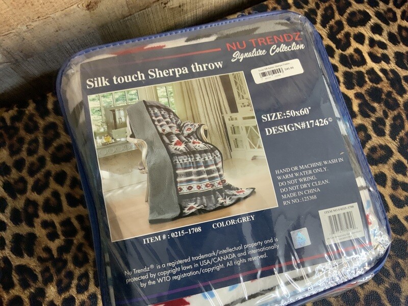 Gray SW Aztec Sherpa Fleece Throw Blanket