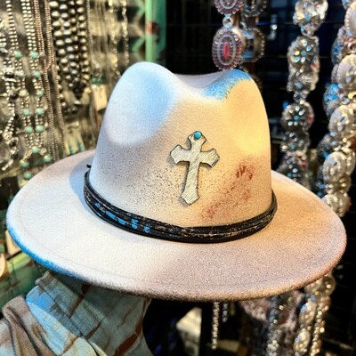 White Cowhide Cross Felt Hat