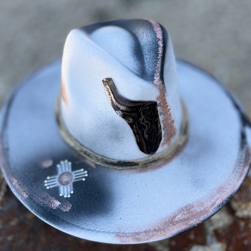 Bronze Steer with Zia Crystal Cowhide design 