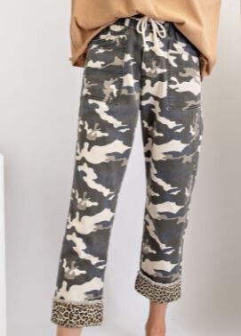 Camo Cargo Pants with Leopard Cuff 