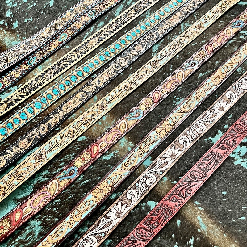 Leather Tooled 48&quot; Purse Straps 