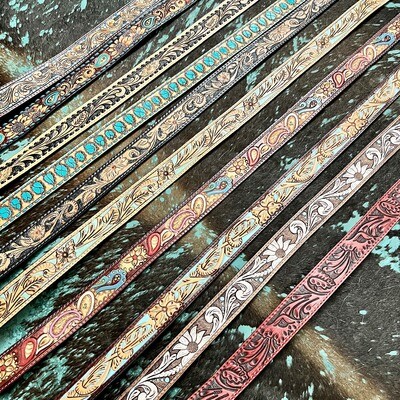 Leather Tooled 48" Purse Straps 
