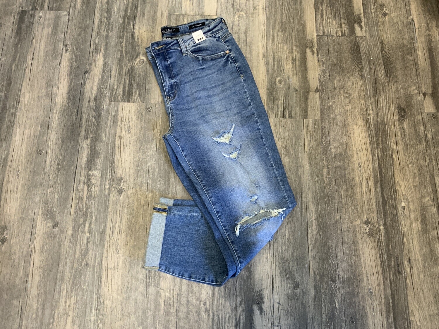 Judy Blue Hi-Waist Cuffed Boyfriend Destroy Jeans
