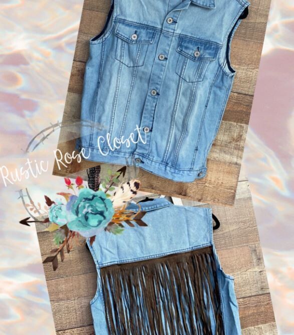 Sleeveless Denim Fringe Vest