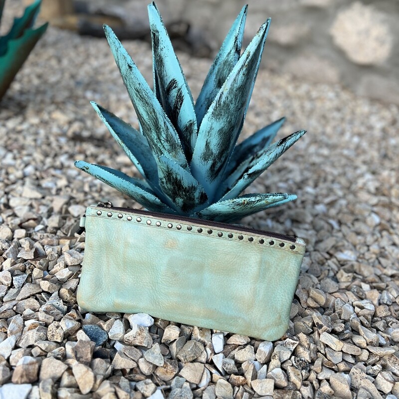 Nevermind Vintage Leather Teal Wristlet