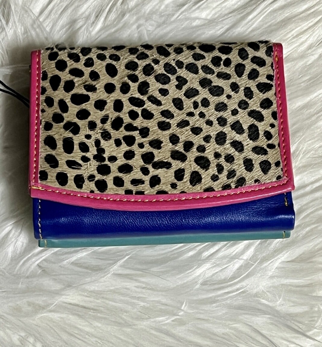 Folding Smaller Wallet with Hide and Leather - Cheetah With Pink Trim