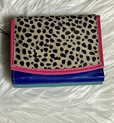 Folding Smaller Wallet with Hide and Leather - Cheetah With Pink Trim