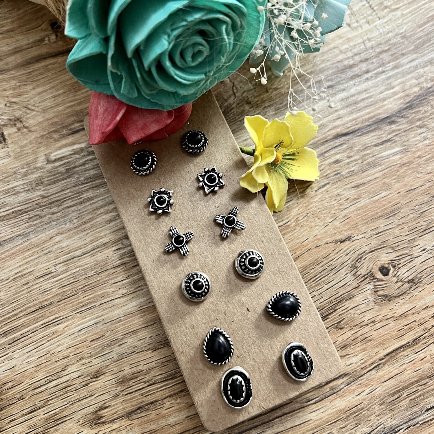 Black Stone Post Earring Collection