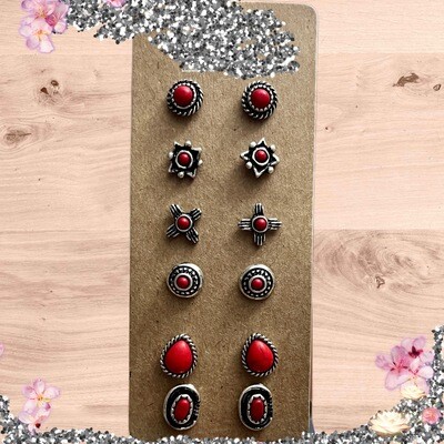 Red Stone Post Earring Collection