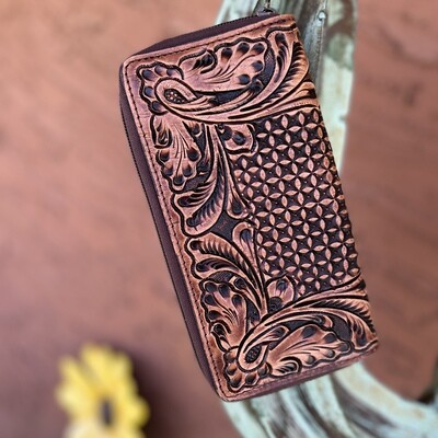 American Darling Tooled Leather Zippered Wallet 