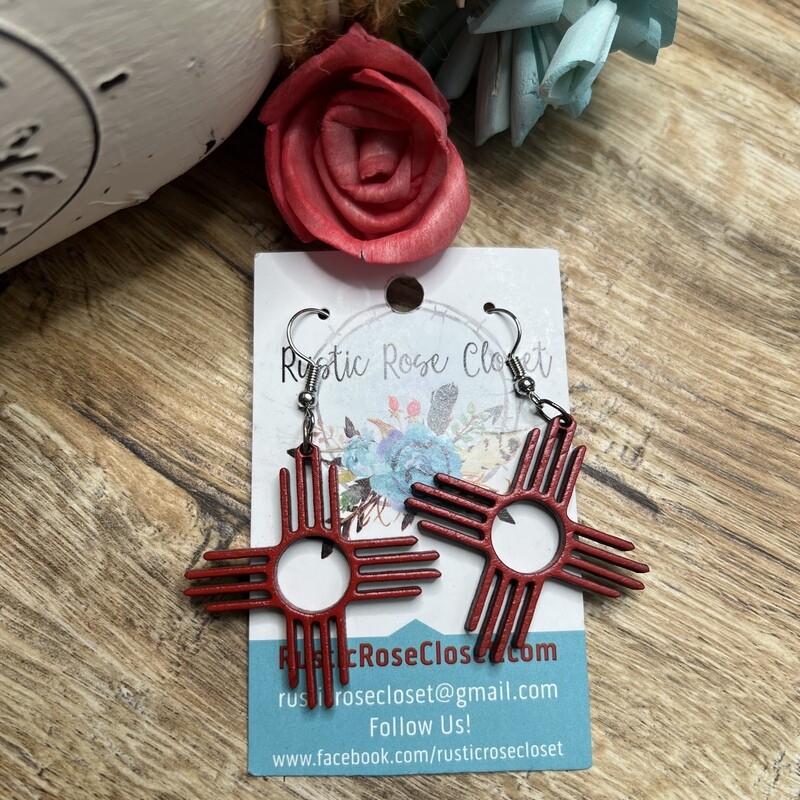 Red 1.5&quot; Zia Wood Earrings