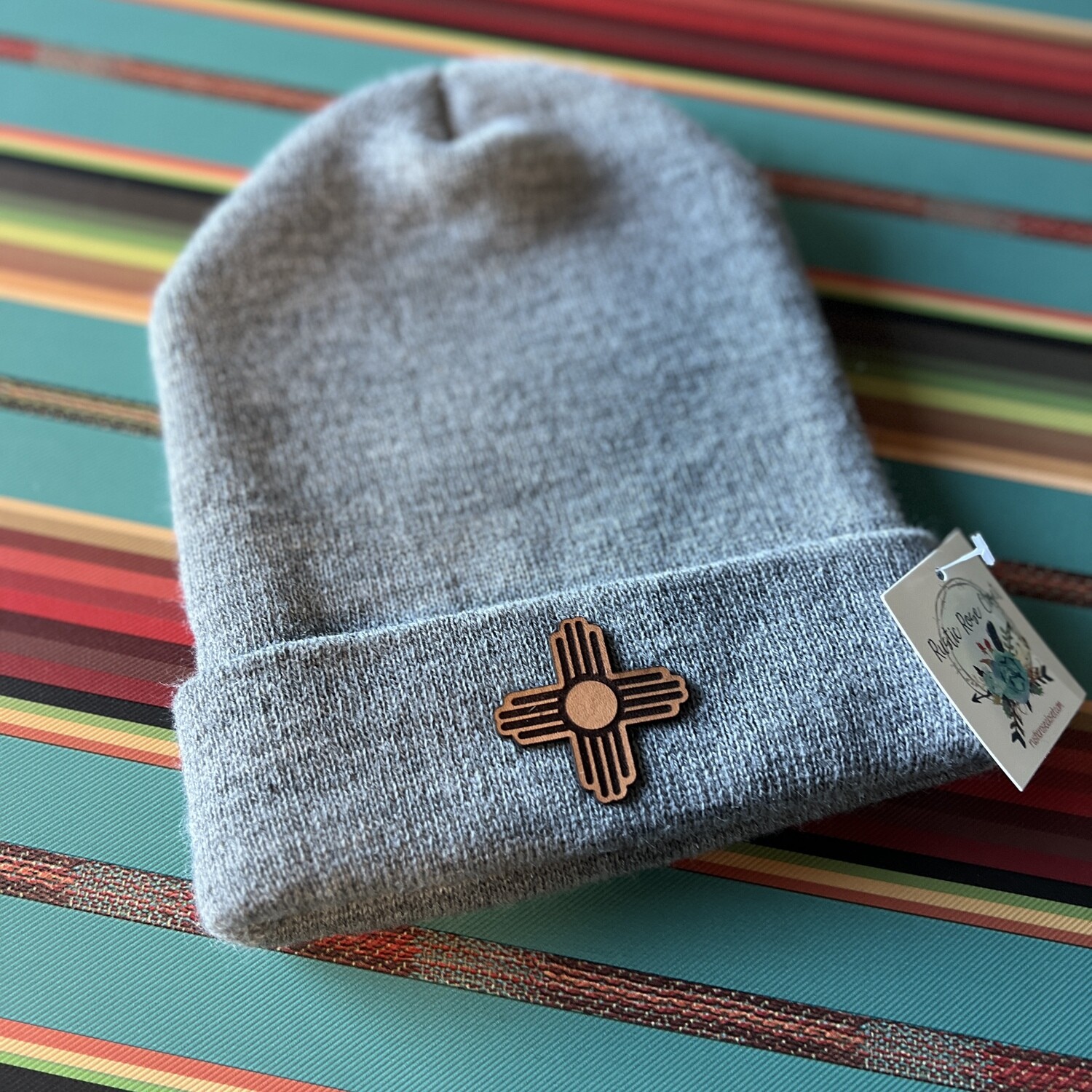 Gray Beanie With Leather Zia Patch
