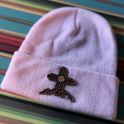Pink Beanie Leather Zia Mountain Patch