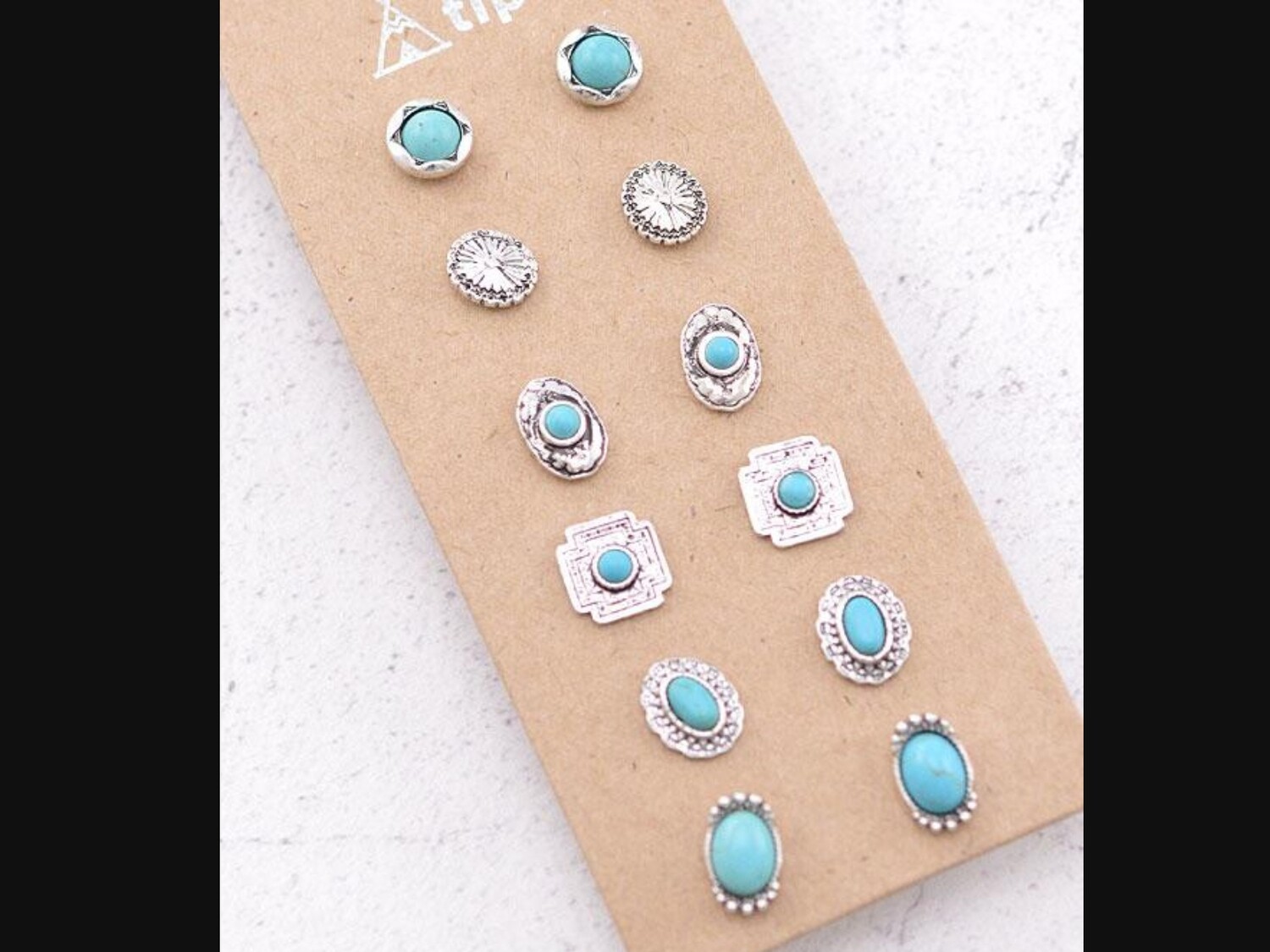 Turquoise & Silver Dainty Stud Earrings Set