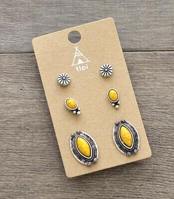 Yellow 3 Piece Stud Earrings Set