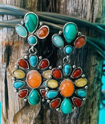 Multicolor Stone Dangle Earrings 