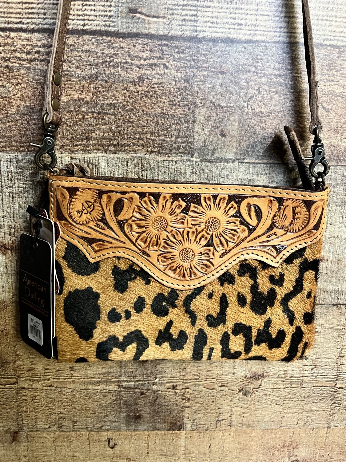Brown & Black Hide with Tooled Leather American Darling Crossbody